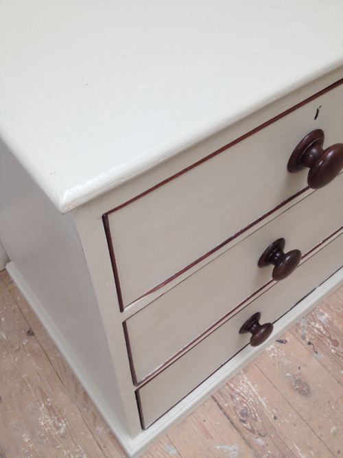 A4056 OLD PAINTED PINE LOW CHEST OF DRAWERS
